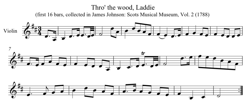 Faksimile av noter til Thro´ the wood, Laddie